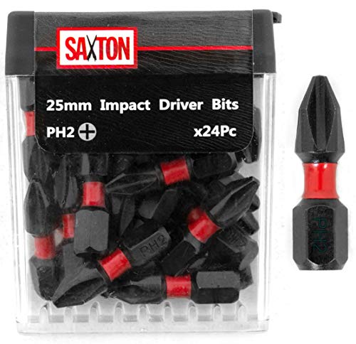Saxton 24 x PH2-25 mm Schraubendreher-Bit-Sets, belastbar, in Tic-Tac-Box, Kompatibel mit Dewalt, Milwaukee, Bosch von Saxton