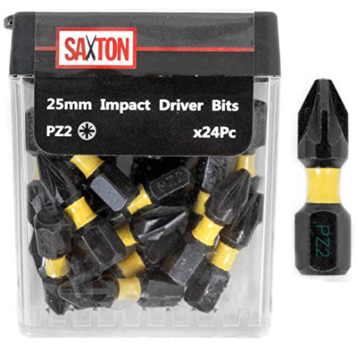 Saxton 24 x PZ2-25 mm Schraubendreher-Bit-Sets, belastbar, in Tic-Tac-Box, Kompatibel mit Dewalt, Milwaukee, Bosch von Saxton