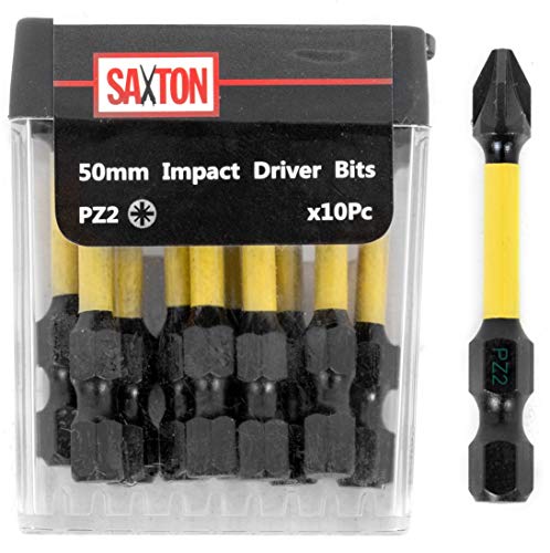 Saxton PZ2-50 mm Pozi-Drive 2 Schlagschrauber Schraubendreher, 10er Set in Tic-Tac Flip-Top-Box, Dewalt Milwaukee Bosch. von Saxton