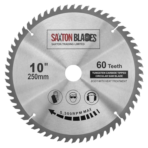 Saxton TCT Holzkreissägeblatt, 250 mm x 30 mm x 60T, für Bosch, Makita usw, passend für 255-mm-Sägen von Saxton