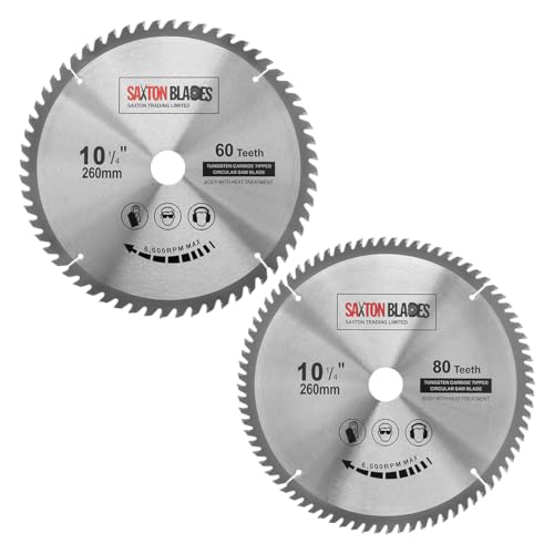 Saxton TCT Kreissägeblätter 260 mm x 30 mm x 60 & 80 Zähne für Festool Kapex Bosch Makita Dewalt Pack A von Saxton Blades