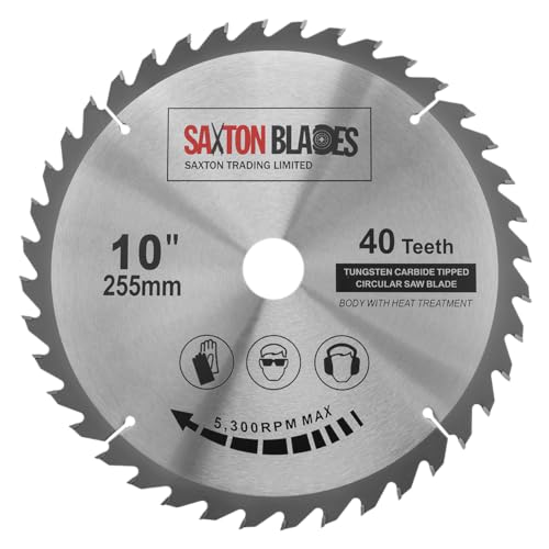 Saxton TCT-Kreissägeblatt für Holz, 255 mm x 40 Zähne, mit 25,4-mm-Reduzierring – passend für Sägen von Evolution Rage von Saxton