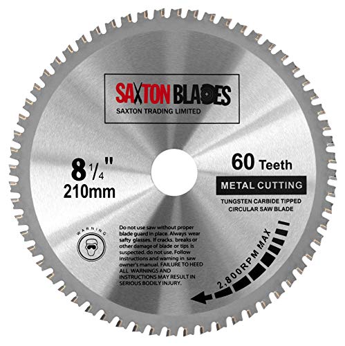 Saxton TCT21060TMB Kreissägeblatt zum Schneiden von Stahl, Aluminium, Kupfer, Metall, 210 mm x 60 Zähne, für Bosch, Makita, Dewalt, Evolution, passend für 216-mm-Sägen von Saxton