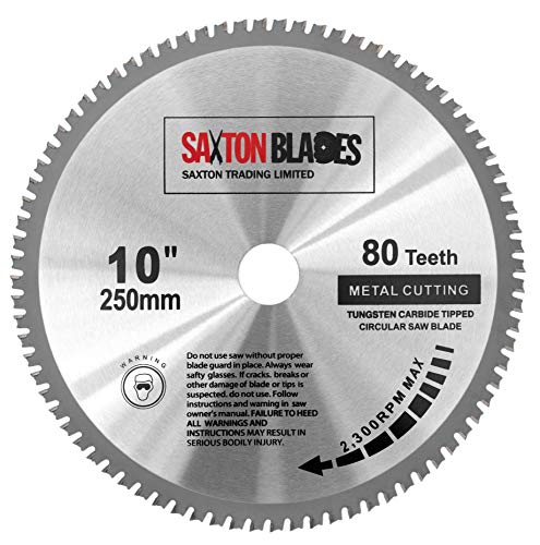 Saxton TCT25080TMB Kreissägeblatt zum Schneiden von Stahl, Aluminium, Kupfer, Metall, 250 mm x 80 Zähne, für Bosch, Makita, Dewalt, Evolution, passend für 255-mm-Sägen von Saxton