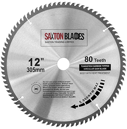 TCT30580T Saxton TCT Kreissägeblatt für Holz, 305 mm x 30 mm x Bohrung x 80T für Bosch Makita Dewalt von Saxton