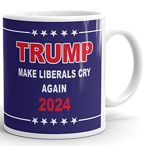 Keramik-Kaffeetasse mit Aufschrift "Make Liberals Cry Again" – Donald Trump 2020 Streich – lustige Geschenke für Sie und Ihn – Gag Geburtstagsgeschenk Idee von Ehefrau, Tochter, Sohn – 300 ml, Blau von Say Mug?!