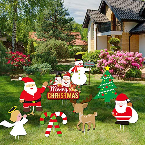 8Stück Garten Party Dekoration Weihnachten,Weihnachten Ornamente Set für Garten Deko Weihnachtsdeko Bonsai Puppenhaus Dekoration Landschaft Zubehör Schneemann Weihnachtsmann von Sayala
