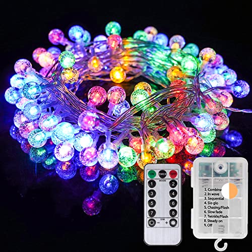 Sayapeiy Lichterkette Bunt 11M 100er LED Kugel Lichterkette Batteriebetrieben mit Fernbedienung, IP65 Wasserdichte Lichterkette Außen Innen für Halloween/Weihnachten/Garten/Zimmer Deko von Sayapeiy