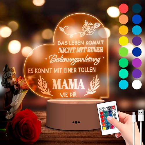 Sayapeiy Geschenke für Mama von Tochter Sohn, Mama Geburtstag Acryl Nachtlicht, RGB LED Lampe Geschenke für Mutter, Mama Geburtstagsgeschenke, Weihnachtsgeschenke für Mama von Sayapeiy