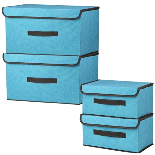 Sayudar 4 Pack Aufbewahrungsboxen mit Deckel, Faltbarer Aufbewahrungskorb für Kleidung Spielzeug, Korbe Stoff, Kleiderschrank Organizer, Kisten Aufbewahrung Stoff für Schrank Schlafzimmer von Sayudar