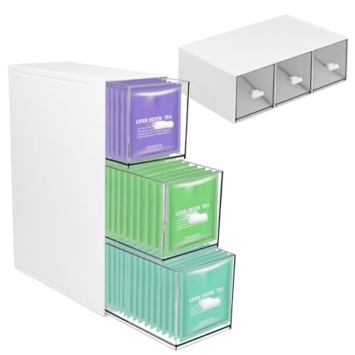 Sayudar Teebox mit 3 Für Teebeutel Leichte Stabile, Küchen Organizer für Die Vertikale Horizontale Platzierung von Sicheren Materialboxen für Kommode Waschküche Badezimmer Schlafzimmer Büro von Sayudar