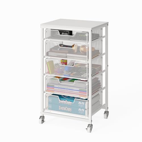 Sbanmao Mobiler Aktenschrank mit 5 Schubladen, unter dem Schreibtisch, mit Rollen, Weiß von Sbanmao