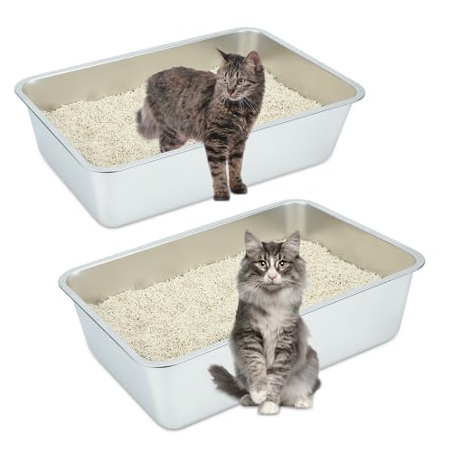 Sbayool 2 Stück Edelstahl Katzenklo Groß, Stainless Steel Cat Litter Box, Offene Katzentoilette Ohne Deckel Hop für Katzen, Antihaft Glatte OberfläChe, Niemals GerüChe, Rostschutz(60 x 40 x 15 cm) Sbayool 2 Stück Edelstahl Katzenklo Groß, Stainless Steel Cat Litter Box, Offene Katzentoilette Ohne Deckel Hop für Katzen, Antihaft Glatte OberfläChe, Niemals GerüChe, Rostschutz(60 x 40 x 15 cm) von Sbayool