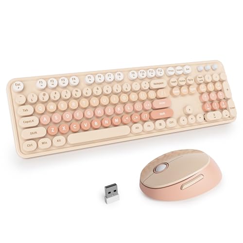 SbocKeeb Niedlich Kabellose Tastatur und Maus, Amerikanisch QWERTY,104 Schreibmaschinentastatur in Voller Größe, 2.4 GHz Bunt Tastatur Maus Set mit Retro Runden Tastenkappen,Gradient Beige SbocKeeb Niedlich Kabellose Tastatur und Maus, Amerikanisch QWERTY,104 Schreibmaschinentastatur in Voller Größe, 2.4 GHz Bunt Tastatur Maus Set mit Retro Runden Tastenkappen,Gradient Beige von SbocKeeb