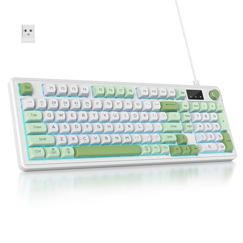 SbocKeeb 96% Kabellose Gaming Tastatur Grün, Leise Membran Tastatur Mechanisches Gefühl mit Ziffernblock, QWERTY Amerikanische Layout, Bluetooth/2.4G/USB RGB Cremige Tastatur L98-Snowgreen SbocKeeb 96% Kabellose Gaming Tastatur Grün, Leise Membran Tastatur Mechanisches Gefühl mit Ziffernblock, QWERTY Amerikanische Layout, Bluetooth/2.4G/USB RGB Cremige Tastatur L98-Snowgreen von SbocKeeb