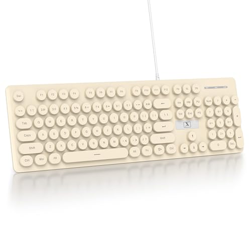 SbocKeeb Kabelgebundene Gaming-Tastatur Schreibmaschine, 104 Tasten Membran-LED-Hintergrundbeleuchtung US-Layout QWERTY mit runden Tasten für Computer/PC/Laptop/Windows (Beige) von SbocKeeb