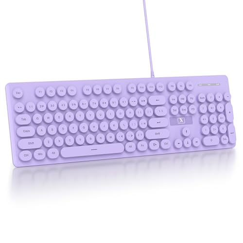 SbocKeeb Kabelgebundene Gaming-Tastatur Schreibmaschine, 104 Tasten Membran-LED-Hintergrundbeleuchtung US-Layout QWERTY mit runden Tasten für Computer/PC/Laptop/Windows (Lila) von SbocKeeb