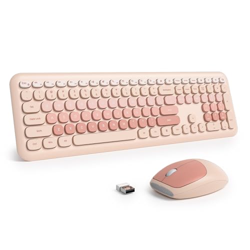 SbocKeeb Tastatur und Maus Kabellos, Retro Bunt Tastatur Funktastatur mit Stille Mouse Amerikanisch QWERTY, Cute Wireless Schreibmaschine Tastaturin in Voller Größe USB 2.4GHz für PC (Diary Beige) von SbocKeeb