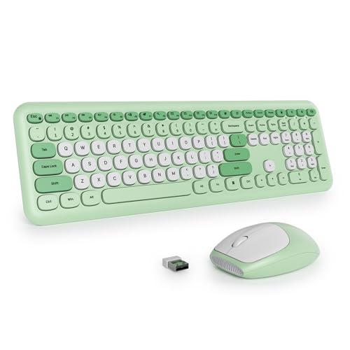 SbocKeeb Tastatur und Maus Kabellos, Retro Bunt Tastatur Funktastatur mit Stille Mouse Amerikanisch QWERTY, Cute Wireless Schreibmaschine Tastaturin in Voller Größe USB 2.4GHz für PC 666pro-Green SbocKeeb Tastatur und Maus Kabellos, Retro Bunt Tastatur Funktastatur mit Stille Mouse Amerikanisch QWERTY, Cute Wireless Schreibmaschine Tastaturin in Voller Größe USB 2.4GHz für PC 666pro-Green von SbocKeeb
