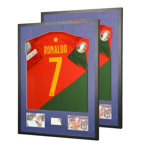 Sboitflmm Trikot-Rahmen-Vitrine mit Matte, 2 Stück, Holz-Wandhalterung, Fußballtrikot, Schattenbox mit gehärtetem Glas und Matte für Fußball, Basketball, Baseball-Shirts, Fotos und eine Unterschrift, Sboitflmm Trikot-Rahmen-Vitrine mit Matte, 2 Stück, Holz-Wandhalterung, Fußballtrikot, Schattenbox mit gehärtetem Glas und Matte für Fußball, Basketball, Baseball-Shirts, Fotos und eine Unterschrift, von Sboitflmm