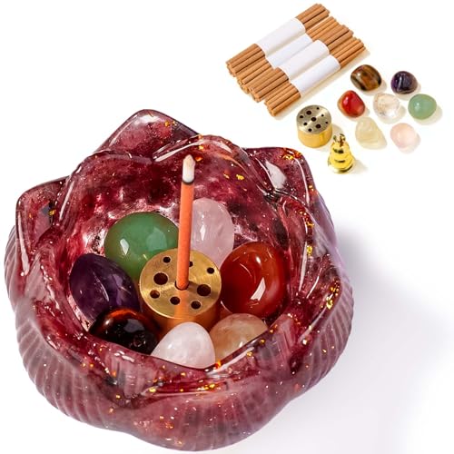 Lotus-Räuchergefäß aus Kunstharz mit abnehmbarem Aschesammler – 15-teiliges Set für Meditation, Yoga und spirituelle Heimdekoration von Sbuxhrkid