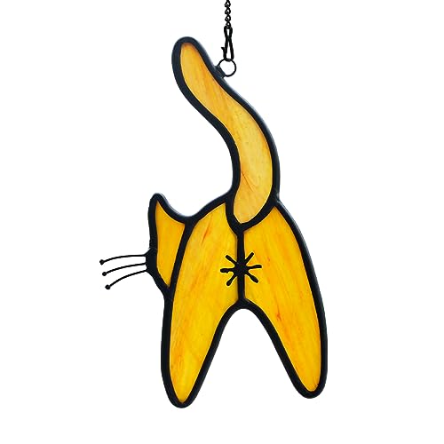 Oranger Katzendekor, Buntglas-Sonnenfänger für Fenster, lustiges Katzen-Themen-Geschenk für Katzenliebhaber von Sbuxhrkid