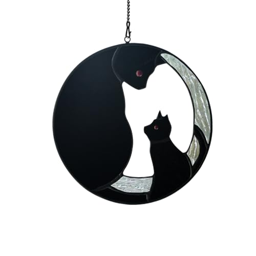 Oranger Katzendekor, Buntglas-Sonnenfänger für Fenster, lustiges Katzen-Themen-Geschenk für Katzenliebhaber von Sbuxhrkid