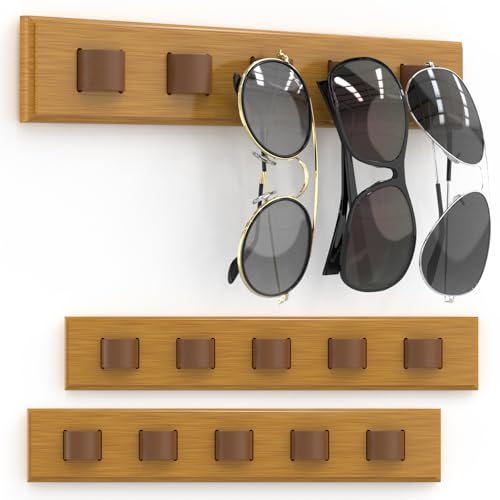 Sbuxhrkid Sonnenbrillen-Organizer, Wandmontage, Sonnenbrillen-Organizer, Holz-Brillen-Halter, Sonnenbrillen-Halter zum Aufhängen Ihrer mehreren Brillen, für Wand, Heimdekoration, 3, Holzfarbe, 3 Stück von Sbuxhrkid