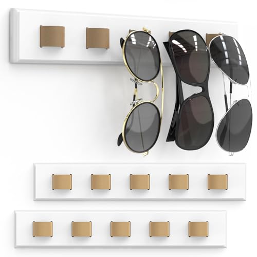 Sbuxhrkid Sonnenbrillen-Organizer, Wandmontage, Sonnenbrillen-Organizer, Holz-Brillen-Halter, Sonnenbrillen-Halter zum Aufhängen Ihrer mehreren Brillen, für Wand, Heimdekoration, 3, Weiß, 3 Stück von Sbuxhrkid