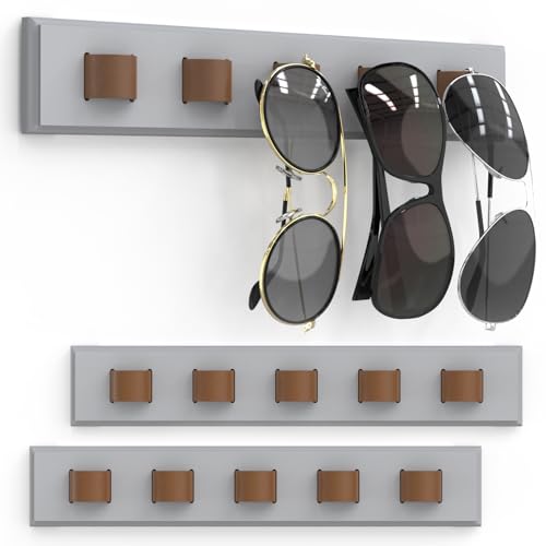Sbuxhrkid Sonnenbrillen-Organizer, Wandmontage, Sonnenbrillen-Organizer, Holzbrillenhalter, Sonnenbrillenhalter zum Aufhängen Ihrer mehreren Brillen, für Wand, Heimdekoration, 3, Hellgrau, 3 Stück von Sbuxhrkid