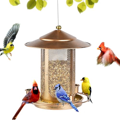Vogelfutterstation, robuste Vogelfutterspender für den Außenbereich, Metall, Eichhörnchensicher mit 3 zusätzlichen Futteröffnungen, große Kapazität, Wildvogel-Futterspender zum Aufhängen im Freien von Sbuxhrkid