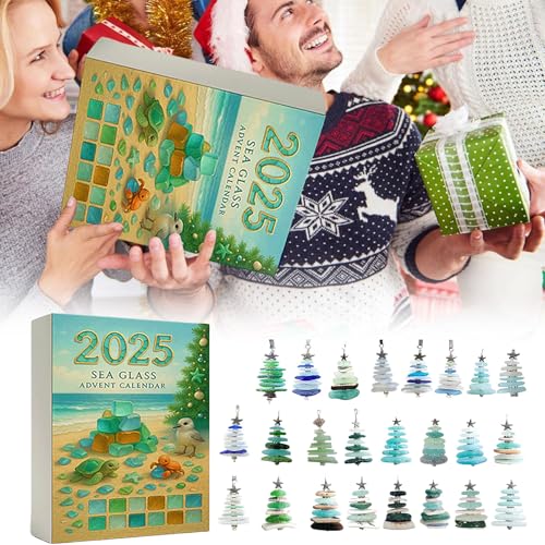 Weihnachtsbaum Adventskalender,2D Acryl Seeglas 24-Tage Countdown Kalender,handgefertigter Miniatur Christbaumschmuck, Weihnachtsüberraschungsgeschenk Ozean-Motiven,Weihnachtsdeko Zuhause von Sbyhbhyds