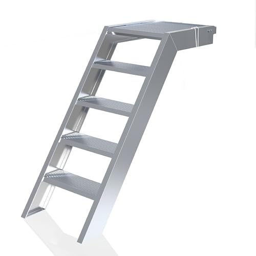 Scafom-rux Alu Podesttreppe - [5 Stufen] Außentreppe - 1 Meter Höhe, 58 cm breit - Treppe außen - Aluminiumtreppe für Teich, Garten und Gebäudezugang - Aussentreppen mit Podest - Treppen Bausatz von Scafom-rux