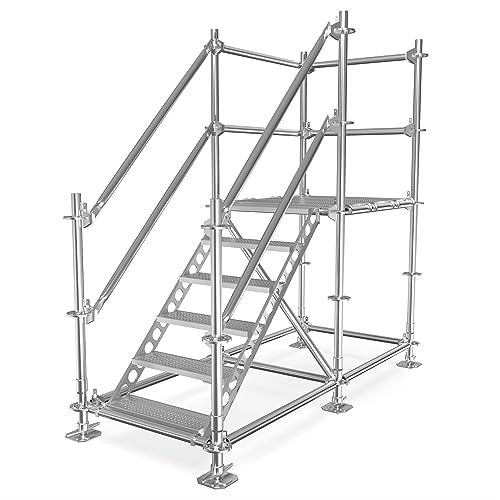 Scafom-rux Bautreppe - [1 Meter + Geländer + Bausatz] Aussentreppe - 5 Stufen Stahltreppe - stabile außentreppe mit podest - podest treppe mit Bausatz - Gartentreppe & Treppen Bausatz von Scafom-rux