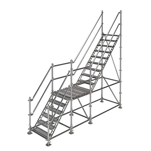 Scafom-rux Feuerverzinkte Bautreppe [15 Stufen] Außentreppe 3,15 Meter Höhe, 80 cm Breite und 45 Grad - Treppe außen - Außentreppe Bausatz - Aussentreppe & Stahltreppe für Gerüst & Garten von Scafom-rux