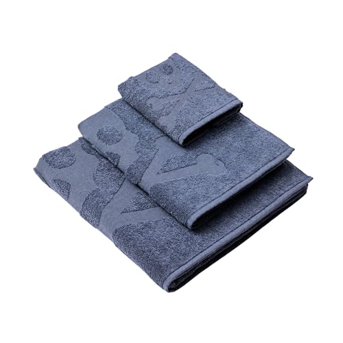 Scalpers Handtuch-Set Totenkopf (Schminktisch 30 x 50 cm + Hände 50 x 90 cm + Bad 70 x 140 cm) 100% Baumwolle, Blau Home von Scalpers