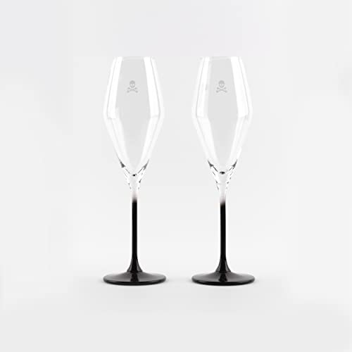 Scalpers Home | 2er Set Champagnerflöte | Fassungsvermögen 182 ml | Totenkopf-Design in Schwarz | Gläser aus Glas hergestellt von Scalpers