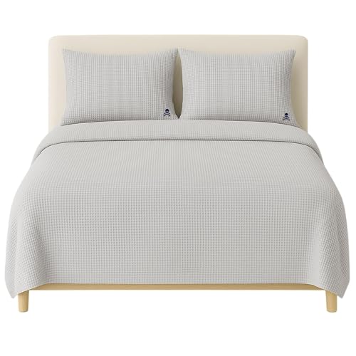 Scalpers - Waffel-Bettwäsche-Set, 3-teilig, Bettbezug 240 x 220 cm + Kissenbezug (x2), 50 x 85-100% Baumwolle - 120 g/m² - Waffelgrau mit Knopfverschluss Haze von Scalpers