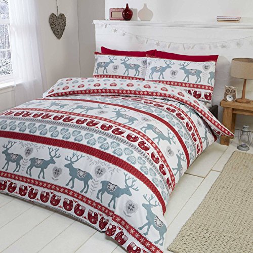 Rapport Home Weihnachtliche Kinderbettwäsche mit Nussknacker-Muster, Kinder, Bettdeckenbezug und Kissenbezug, Kleinkinder-Bettwäsche-Set, Mehrfarbig, Baumwolle, rot, Einzelbett von Rapport