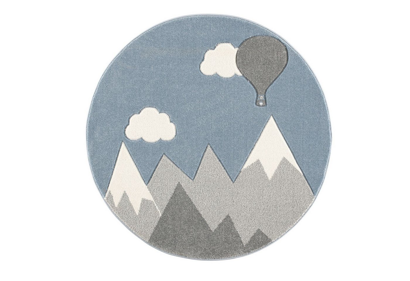 Kinderteppich Spielteppich, Berge u. Ballon silbergrau/weiß, rund, Ø 133 cm, Scandicliving, rund von Scandicliving
