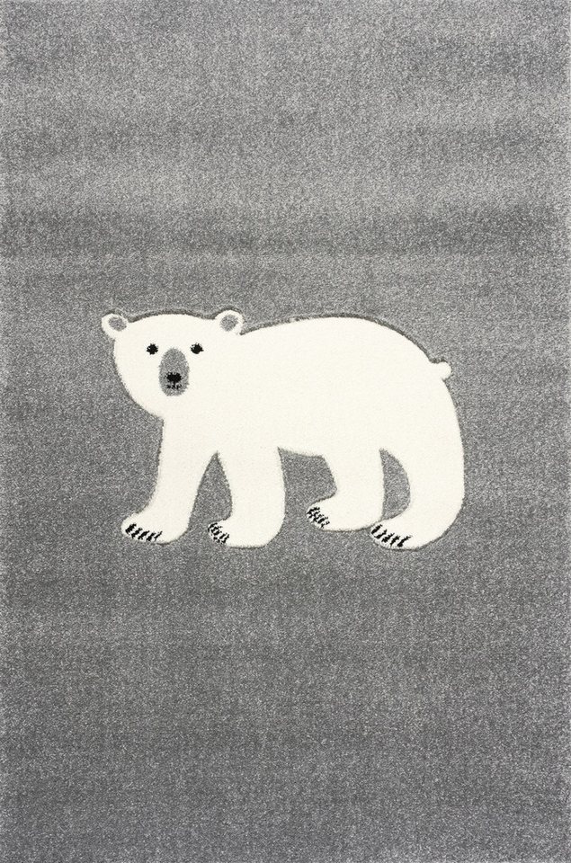 Kinderteppich Spielteppich, Eisbär silbergrau, rechteckig, 120x180 cm, 18 mm hoch, Scandicliving, rechteckig von Scandicliving