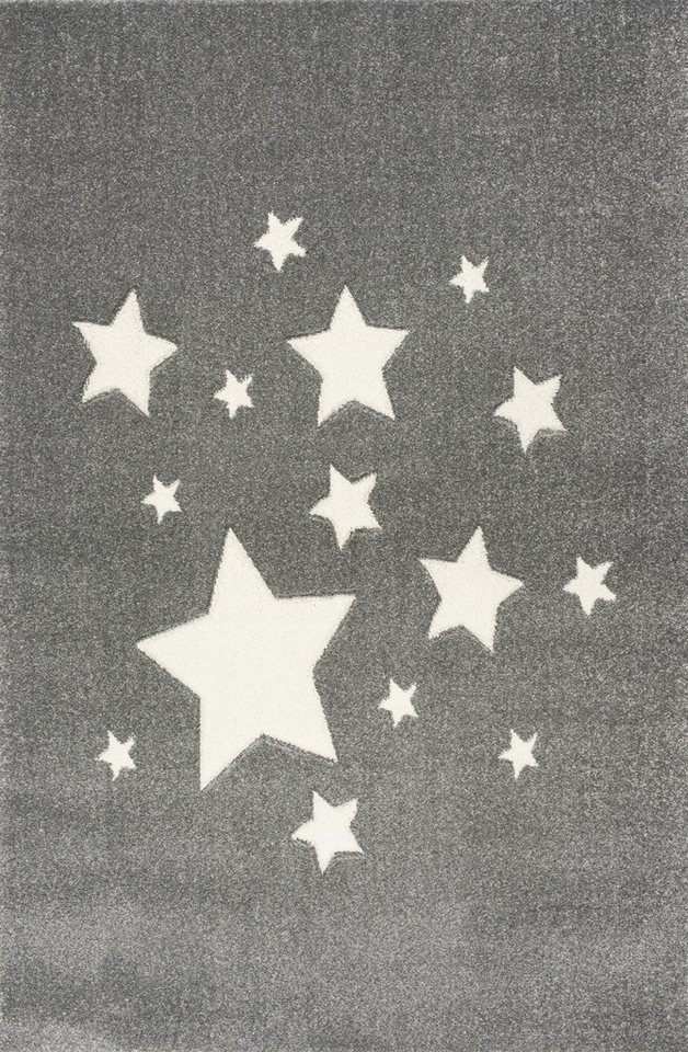 Kinderteppich Spielteppich, Sterne silbergrau, 120x180 cm, 18 mm hoch, Scandicliving, rechteckig von Scandicliving