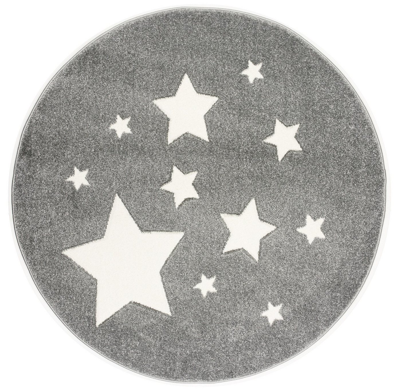 Kinderteppich Spielteppich, Sterne silbergrau, rund, Ø 133 cm, 18 mm hoch, Scandicliving, rund von Scandicliving