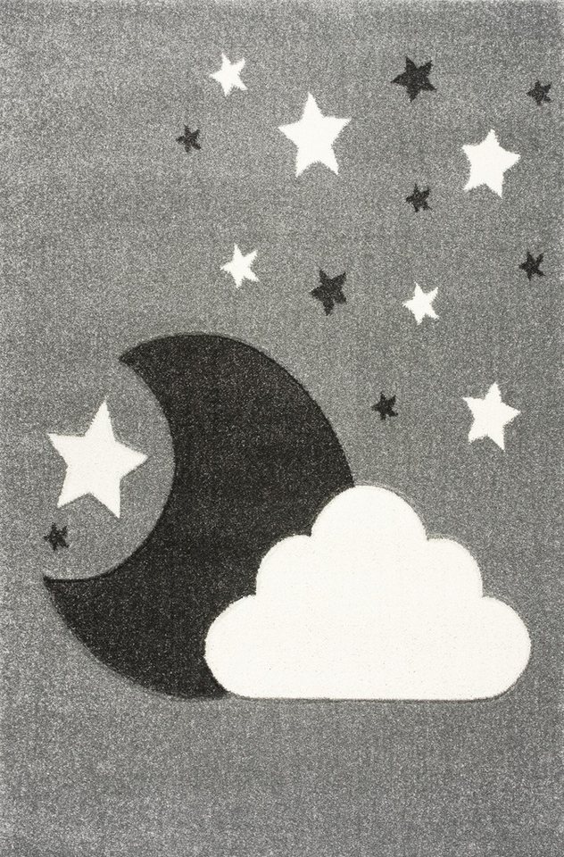 Kinderteppich Spielteppich, Wolke/Mond silbergrau, 120x180 cm, 18mm hoch, Scandicliving, rechteckig von Scandicliving
