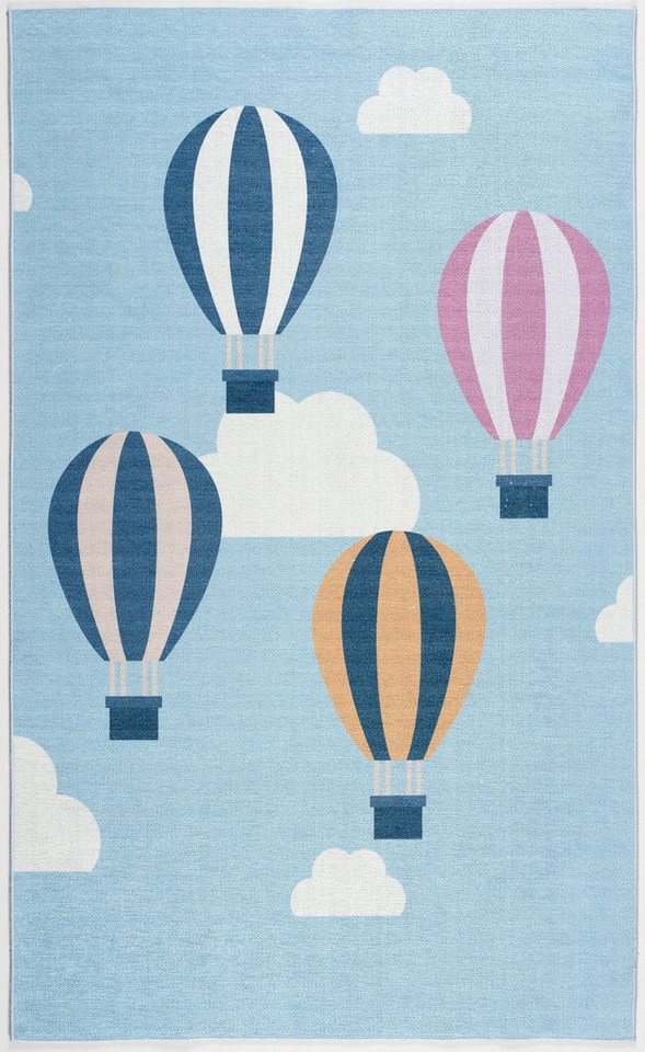 Kinderteppich Teppich, Luftballons, hellblau/multi, print, 100x160 cm, Scandicliving, rechteckig von Scandicliving