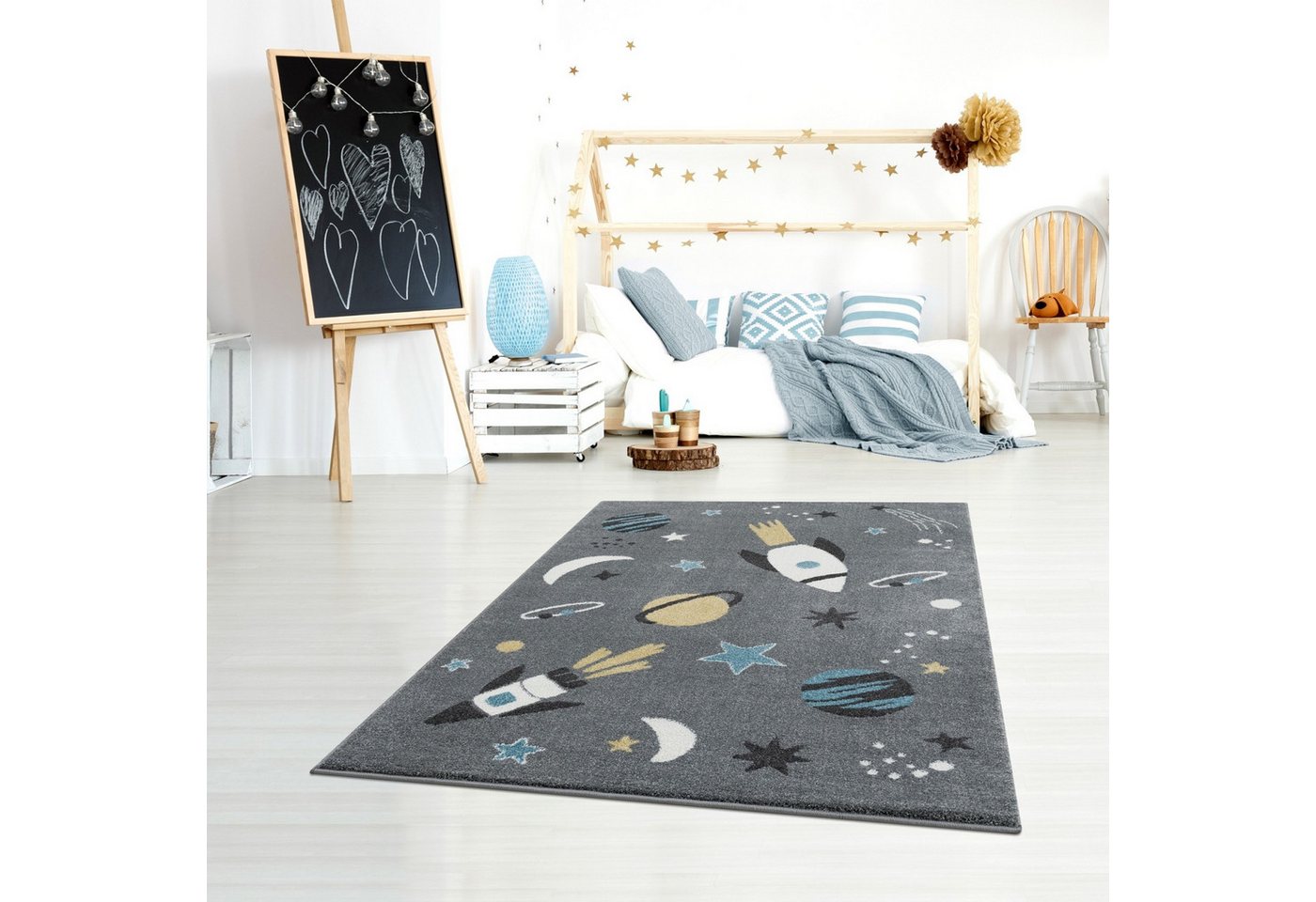 Kinderteppich Teppich, Space silbergrau, 120x180 cm, Scandicliving, rechteckig von Scandicliving