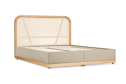 Japandi Doppelbett 140x200 cm - mit Bettkasten Stauraum & Lattenrost - Kopfteil aus Rattan - Skandinavisches & Japanisches Design fürs Schlafzimmer - Rahmen aus Holz von Scandicsofa