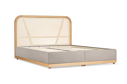 Japandi Doppelbett 140x200 cm - mit Bettkasten Stauraum & Lattenrost - Kopfteil aus Rattan - Skandinavisches & Japanisches Design fürs Schlafzimmer - Rahmen aus Holz von Scandicsofa