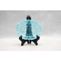 Vintage Blaue Kunst Glasschale Pressglas-Obstschale, Mcm Decor von ScandinaviaWonders