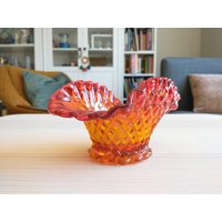 Fenton Rot Orange Glas, Bon Schale, Wellig, Vintage von Scandinaviafinds